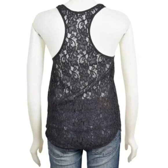 Aritzia Wilfred Madeline Grey Sheer Lace Floral Racerback Tank‎ Top Size XS - Picture 5 of 6